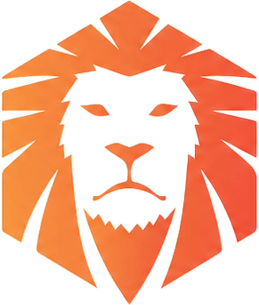 Logotipo do IR Analytics: a cabeça de um leão laranja